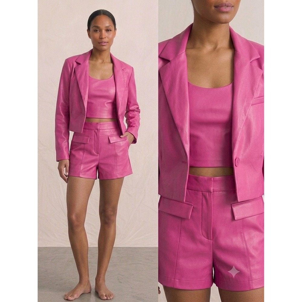 Sans Souci Hot Pink‎ Cropped Faux Leather Blazer Jacket Size medium